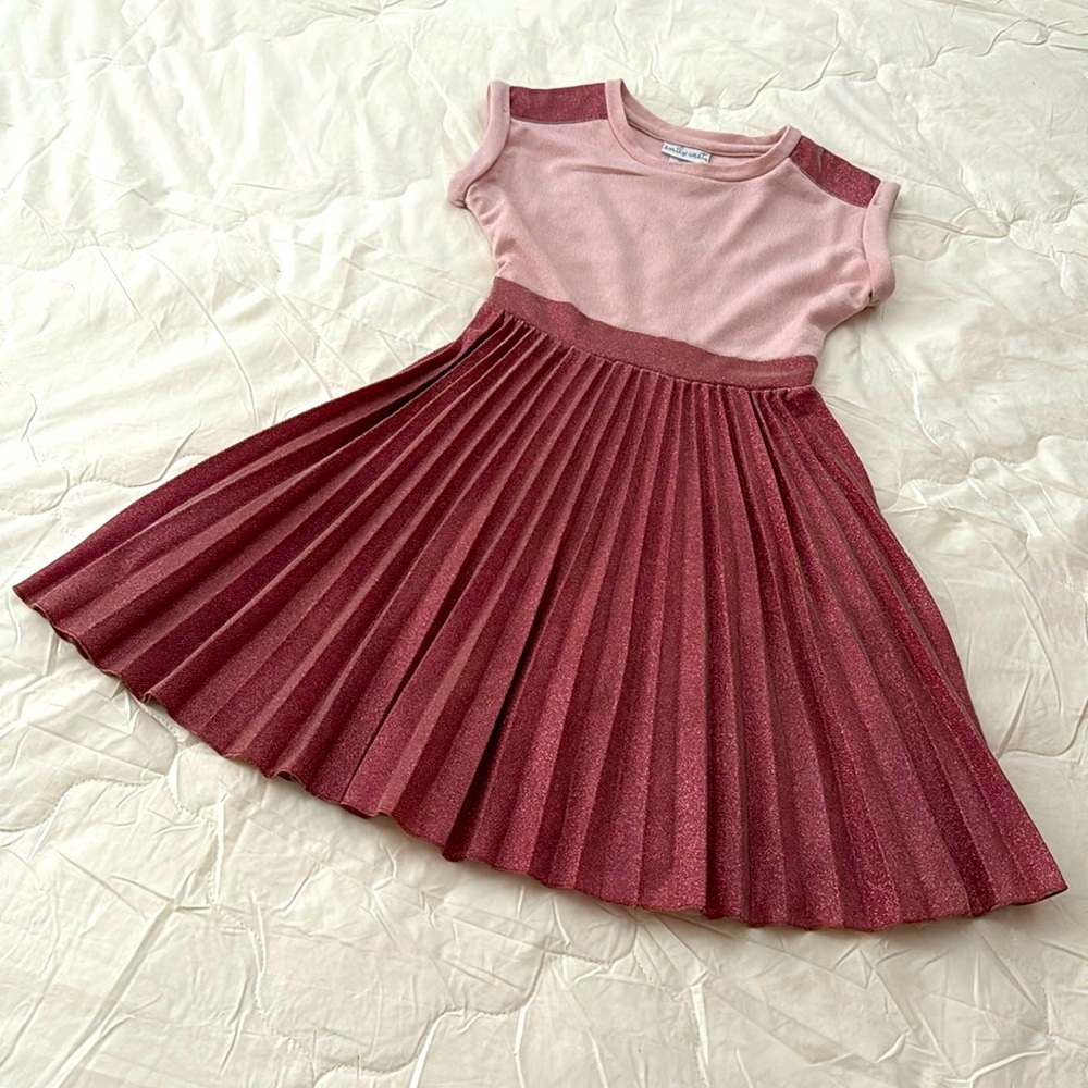 Shimmery rose pink pleated Emily West dress